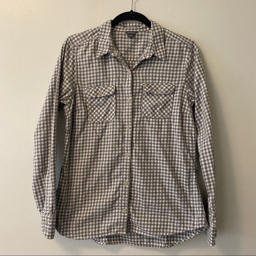 Eddie Bauer Gray Check Flannel Medium